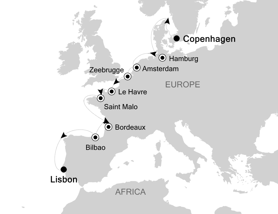 Northern Europe & British Isles Cruise Itinerary Map